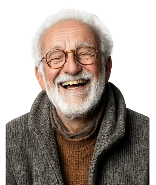 Patient smiling after receiving custom dentures