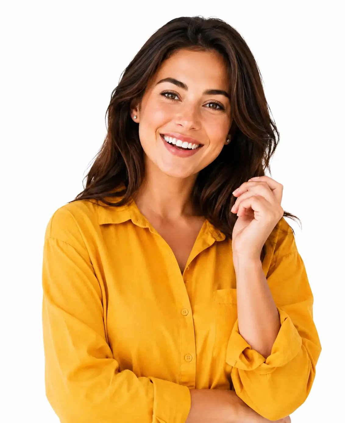 Happy woman showing a bright healthy