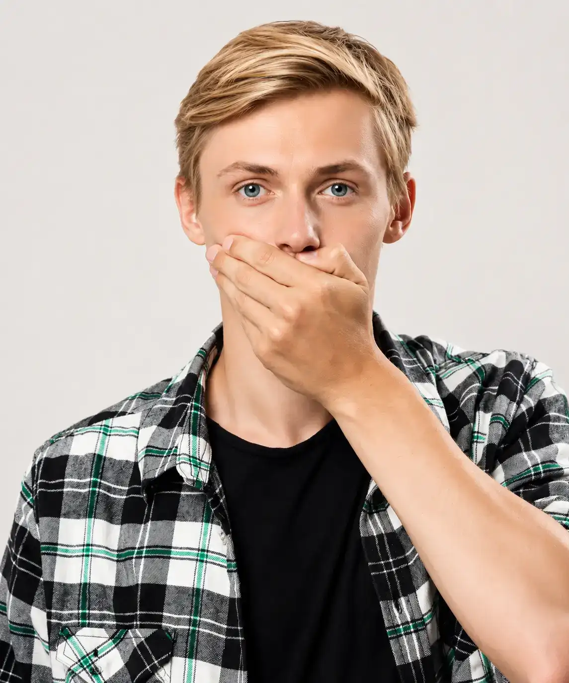 Man covering his mouth while considering cosmetic dentistry treatment options