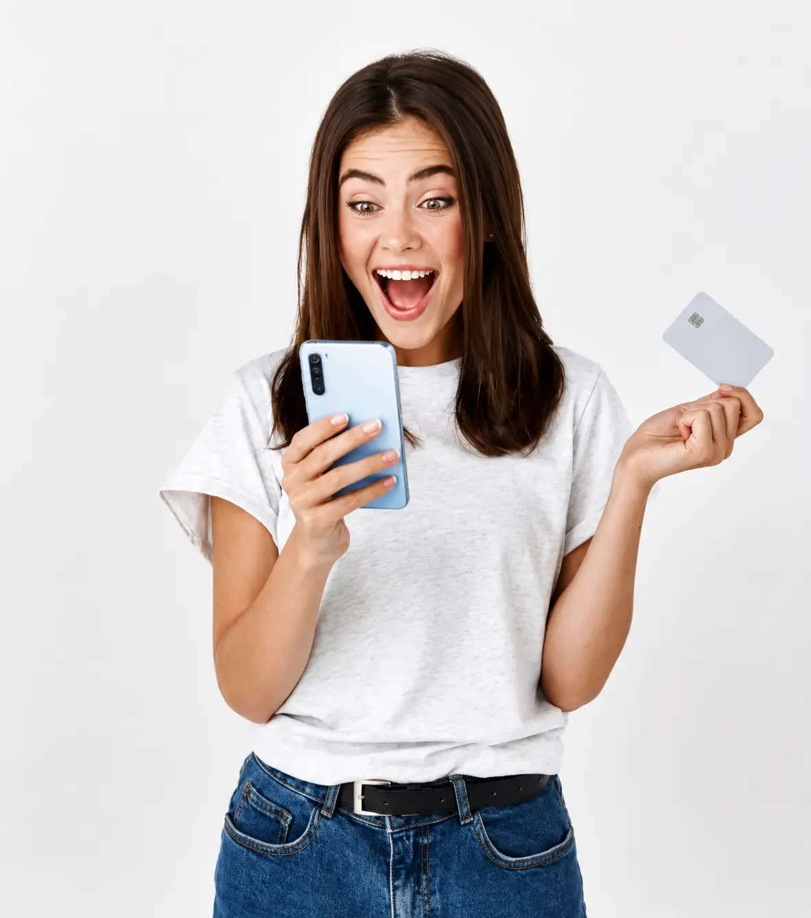 Patient holding a payment card while completing an online payment for dental treatment