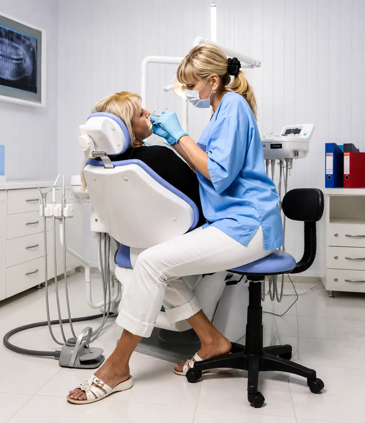Dentist assessing a patient during a smile makeover consultation at the dental clinic