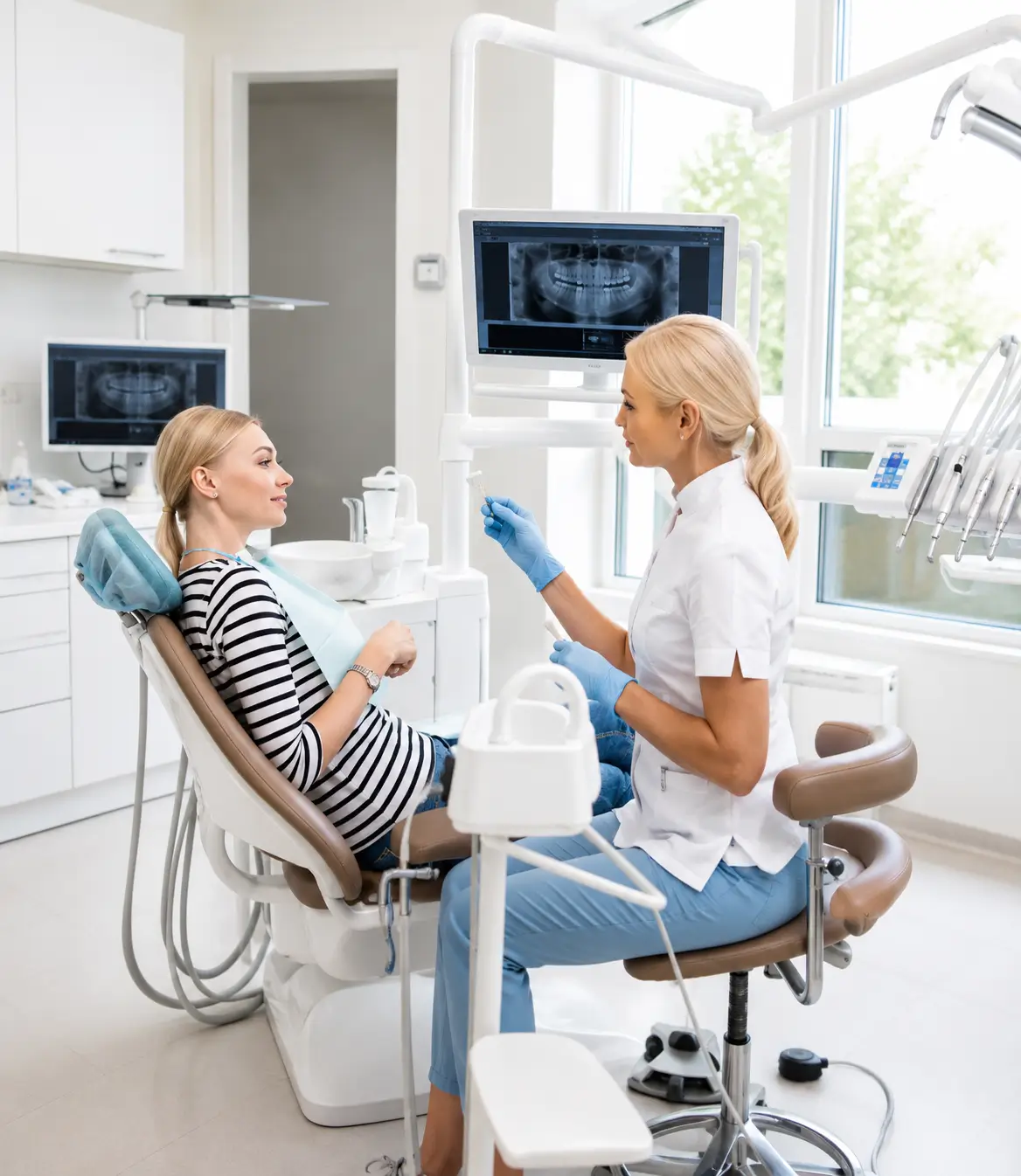 Dentist explaining smile makeover treatment options during a patient consultation