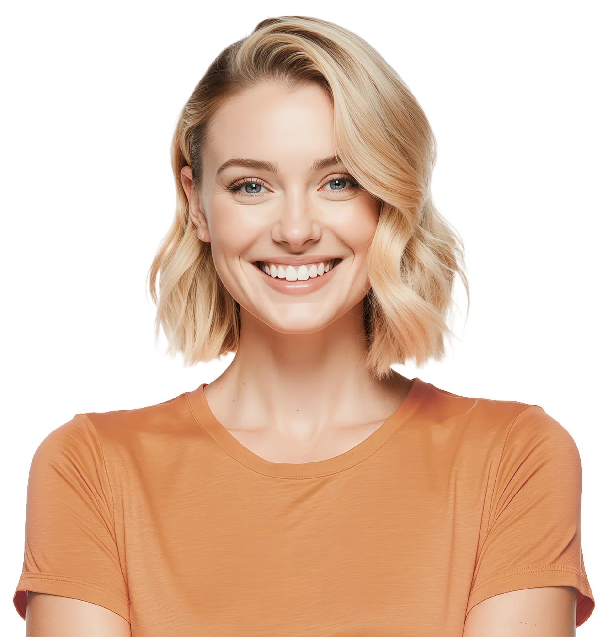 Smiling blonde woman showing a bright, healthy smile
