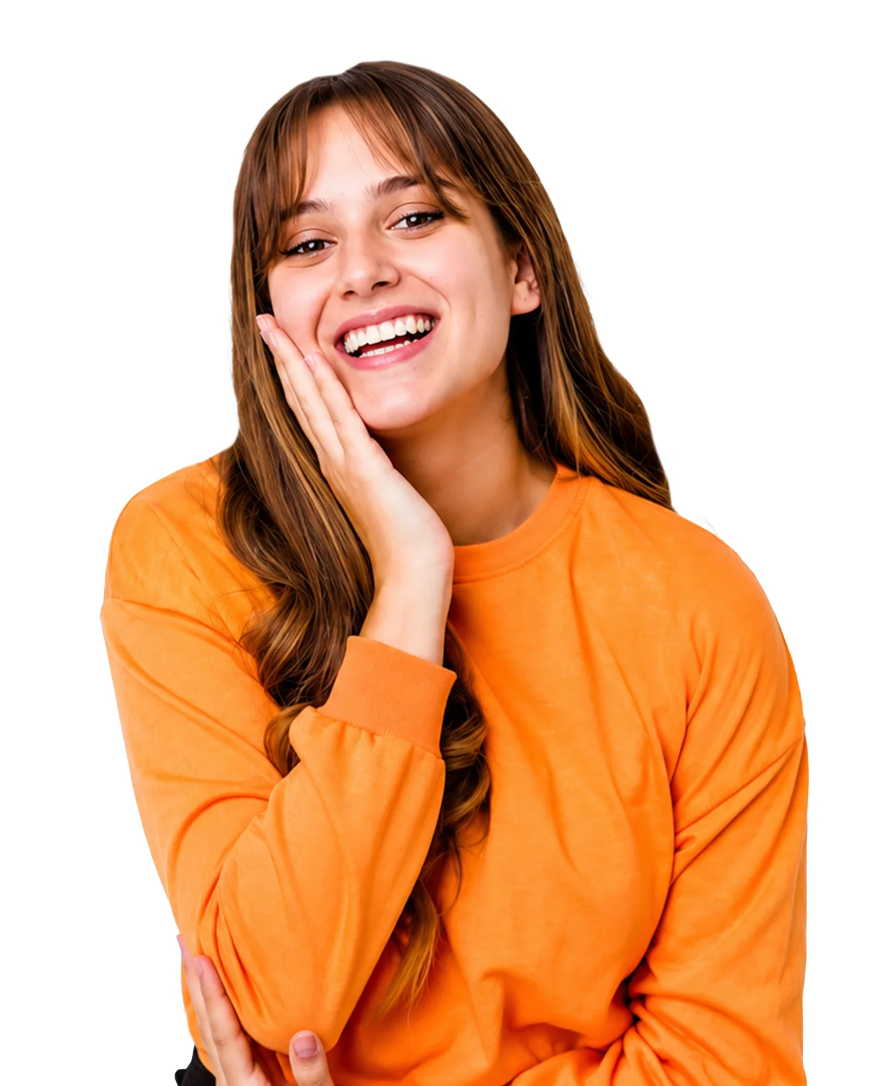 Smiling woman showing healthy teeth after dental filling