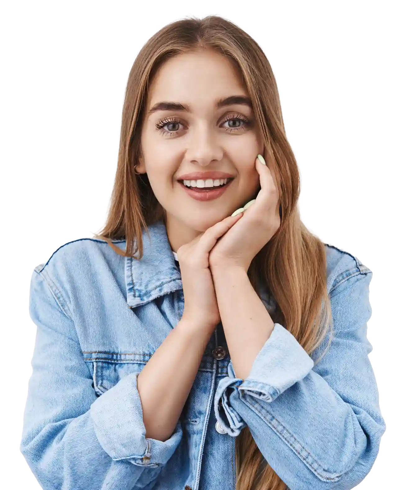 Smiling woman with healthy teeth after dental treatment