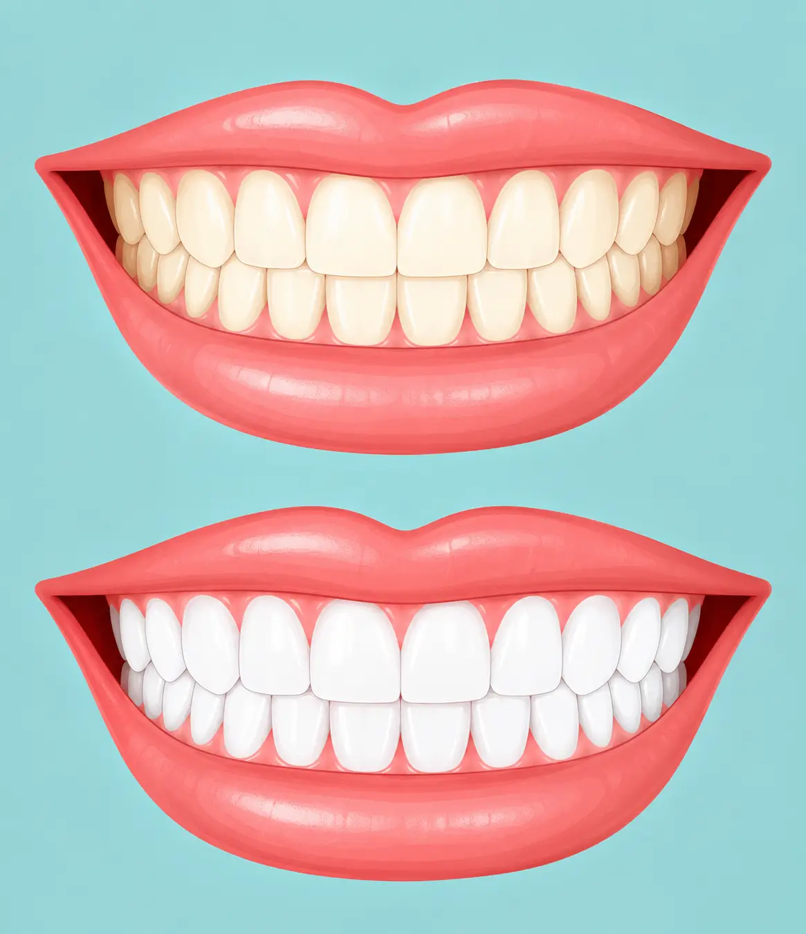Illustration comparing tooth shade before and after teeth whitening