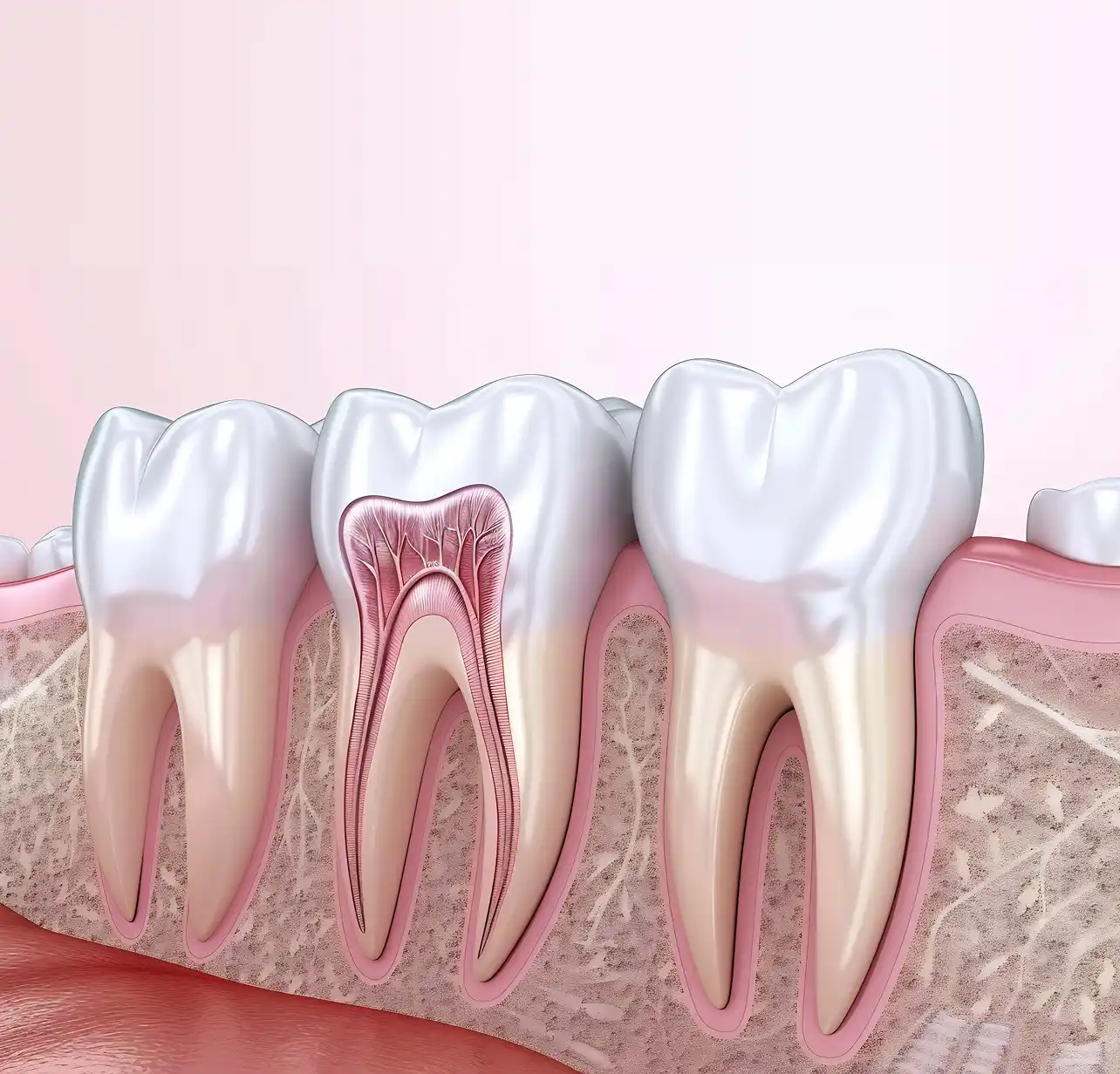 Illustration showing tooth anatomy, roots and dental pulp for root canal treatment