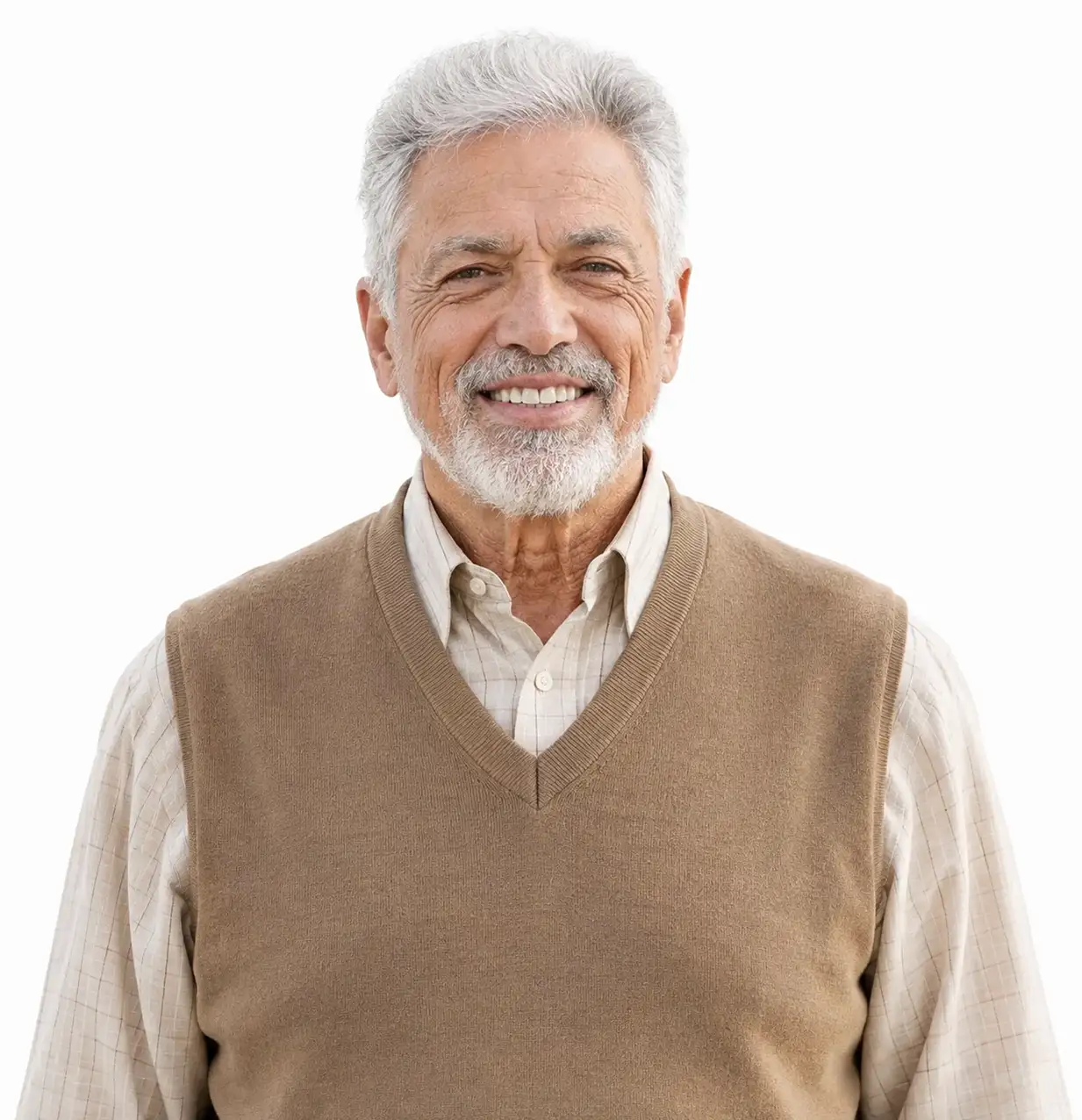 smiling older man grey hair beard